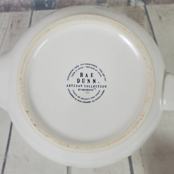 Rae Dunn Magenta Tepot Typewriter Font Ceramic Dimpled White - Picture 14 of 14